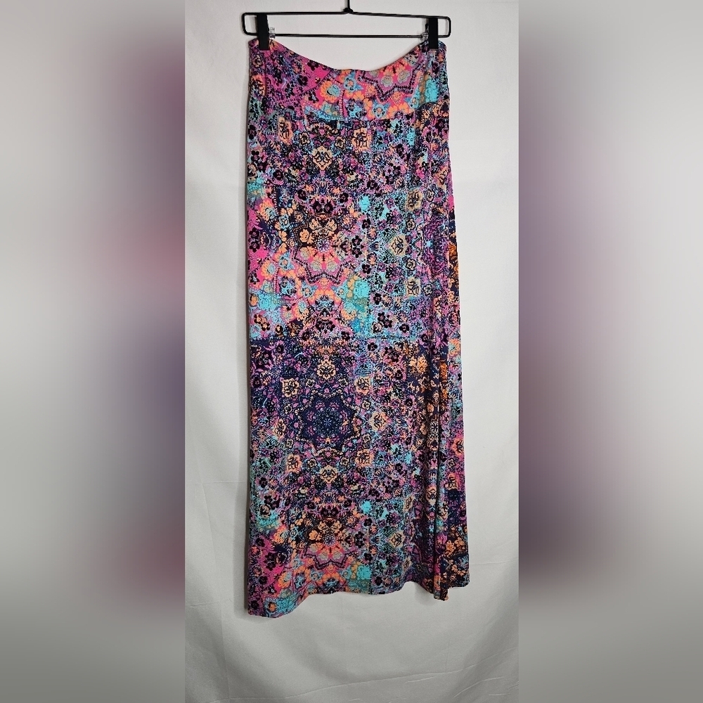 EUC Artisan NY Mandala Geometric Design Long Maxi Skirt Turquoise Blue Pink M - Picture 3 of 7